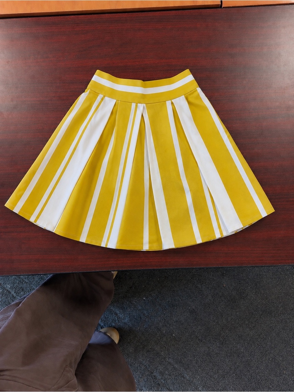 Dolce & Gabbana Yellow and White Striped Circle Skirt with Pleats